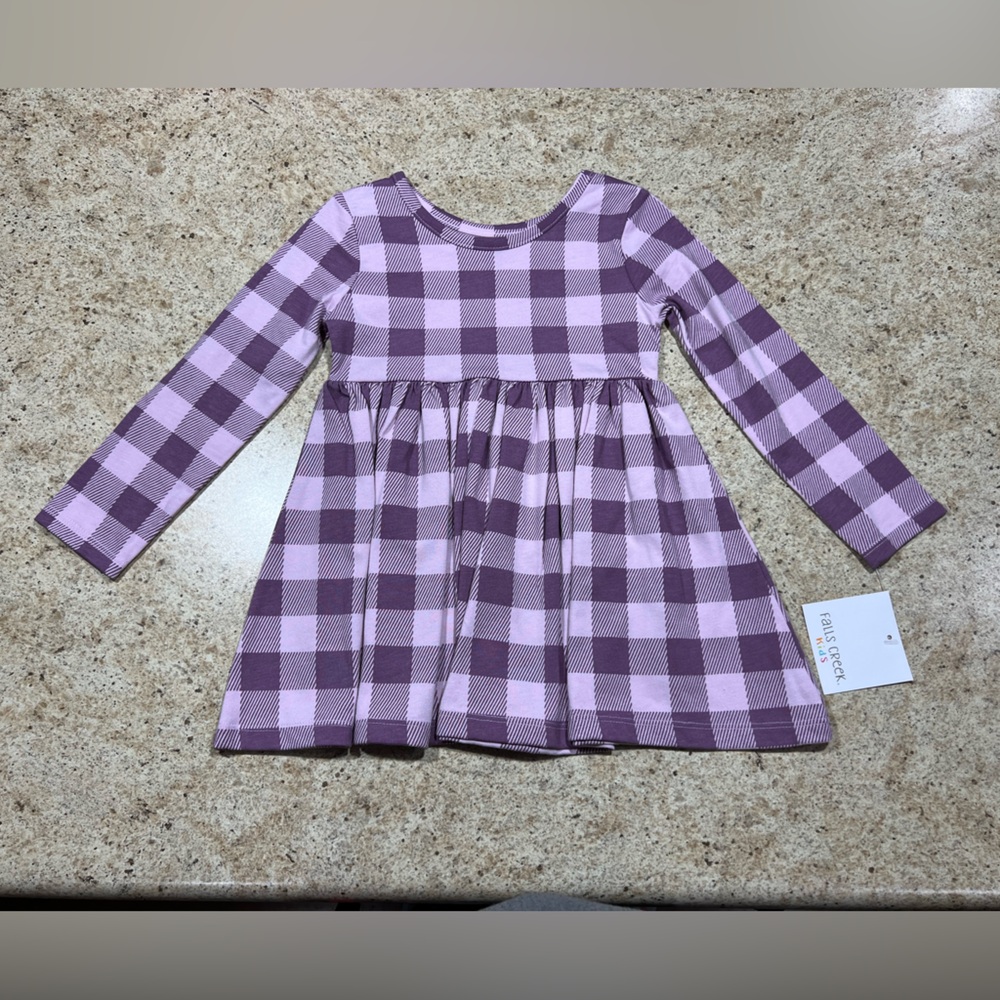 NWT Falls Creek Kids Toddler Girl Casual Spring Dress - Purple Plaid - 24m